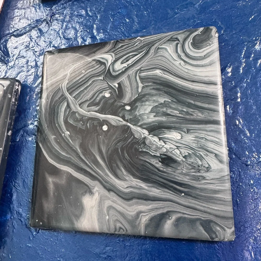 6 COASTER GREY WHITE Marble Coasters Set W/Holder EASTER GIFT